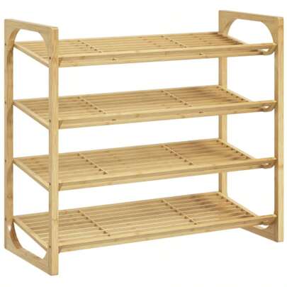 HOMCOM Bamboo Shoe Rack, 4 Tiers For 12 Pairs Of Shoes, With Handle, For Hallway/Bedroom, 76 X 33 X 67 Cm, Natural