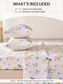 1pc/2pcs Printed Pillowcase, Without Pillow Insert, Soft & Skin-Friendly Polyester Fabric For Daily Use, Comfortable Home Textile, Suitable For Living Room, Bedroom, Outdoor, Sofa Decor, Yellow Floral Print Pattern, Oeko-Tex Certified - Multicolor - View 4
