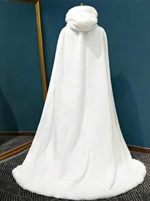 1pc Extra Long & Thick White Warm Soft Faux Rabbit Fur Bridal Shawl Wrap, Hooded Faux Fur Cloak Cape For Outdoor, Photography Studio - 彩色 - 查看 6