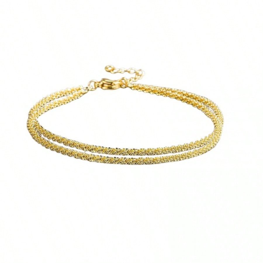 Pulsera Tobillera de Oro Doble Cadena Ajustable para Mujer