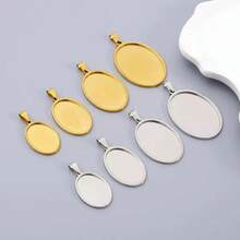 5pcs/Set Stainless Steel Pendant Blank Base, Oval Convex Gemstone Base, Embossed Pendant, DIY Pendant Jewelry Making Supplies