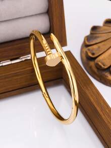 新款时尚高品质不锈钢花朵锆石女士手镯首饰套装，适合日常佩戴 - 金黃色5 - 查看 3