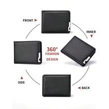 Cartera horizontal casual de hombre de piel de PU, portador de tarjetas de crédito/identificación, billetera plegable corta, adecuada para hombres, cartera de dinero, cartera mini, cartera de cuero, cartera pequeña, artículo esencial de viaje, portador de insignia, portador de tarjeta de identificación - Multicolor - Ver 7