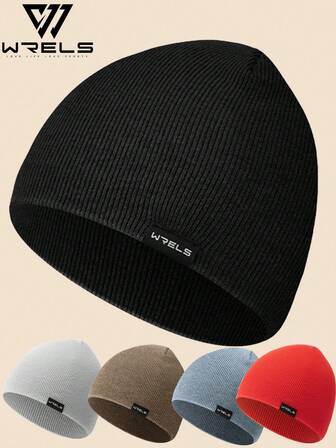 WRELS 1 Stück stilvoller & minimalistischer Woll-Strickbeanie, verdickter warmer Ohrenschutzhat, unisex einfarbige Strickmütze, Outdoor Lässig Sportmütze
