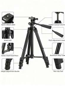 1个便携式相机三脚架，适用于摄影、智能手机、单反相机、自拍、实时照片和视频录制，可伸缩铝合金材质，带通用手机支架，兼容佳能、尼康、苹果等品牌相机。 - 純黑色 - 查看 10