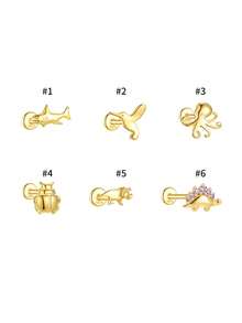 1件S925纯银鼻钉，14k金鲸鱼、鲨鱼、章鱼、恐龙动物系列鼻钉，可爱迷你海洋穿刺骨钉，女士款 - 單隻 - 查看 2