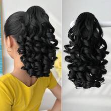 14英寸深波浪耐热合成爪形马尾假发，有黑色、棕色、渐变棕色、灰色可选，适合女性在圣诞节、万圣节、音乐节、派对和日常佩戴。 - 拼色 - 查看 21