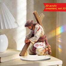 1/2pcs Acrylic Jesus Carrying Cross Figurine, 2D Flat Design, Not 3D Statue, Religious Christian Desktop Decor, Suitable For Easter Home Church Decoration, Prayer Room, Office Desk, Can Be Used As Gift - Multicolor - View 3
