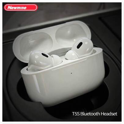 Newmine T5S True Wireless Bluetooth Earbuds, Lightweight Semi-In-Ear Comfortable Fit, Type-C Fast Charging, ENC Call Noise Cancellation, Bluetooth 5.3 Chip Stable Connection, Smart Touch Control, Suitable For Sports, IOS, Samsung, Huawei, Xiaomi Phones, White
