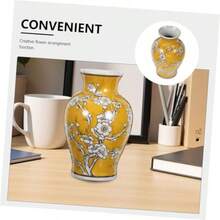 Luxshiny Vintage Floral Ceramic Vase Tall Chinoiserie Decor Flower Vase For Living Traditional Porcelain Planter For Dried Flowers and Fresh Blooms - Amarillo - Ver 3
