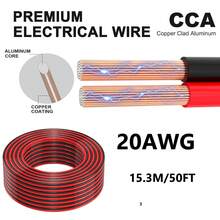 18 AWG 柔性低压 PVC 铜包铝延长线，双芯红黑线，可选长度 16.4 英尺/30 英尺/50 英尺/100 英尺，适用于音箱、LED 灯条、汽车、12V/24V 直流电源 - 紅黑 - 查看 14