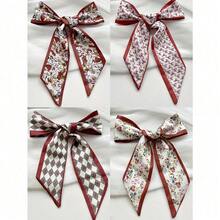 4-Pack Floral Checked Hair Rings - Soft And Elastic Ladies Hair Rope, 4 Colors Available (White/Black, Light Blue, Pink, Green) - Daily And Special Occasion Multi-Purpose Hair Accessories, Elegant And Exquisite Hair Bands, Complex Pattern Design - 條紋-4件套 - 查看 4