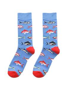 1 Pair Men's Ocean Fish Pattern Boat Socks, Creative & Fun Casual Socks, Ideal Gift For Husband Or Boyfriend On Anniversary, Birthday Or Valentine's Day, Novelty Socks, Personalized Sock Gift