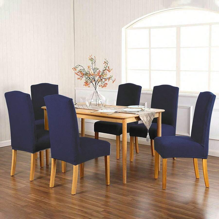 6 Pieces Universal Elastic Washable Dustproof Dining Chair Covers For Kitchen, Living Room, Hotel, And Events - Navy Blue - View 1