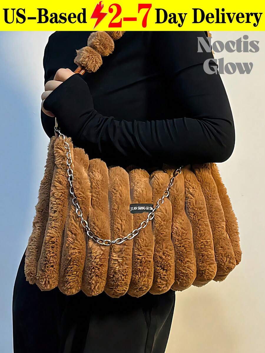 Tie Dye Plush Single Shoulder Armpit Bag, A Luxurious Women's Single Shoulder Plush Bag Square Bag That Is Charming, Elegant, Fashionable, And Elegant. It Is Suitable For Women's Daily Commuting Or Gatherings, Weddings, Dances, Dinners/Banquet Dates, And Can Be Paired With Dresses, Formal Wear, Holiday Dresses, Birthday Dresses, Casual Dresses, Yoga Dresses - 棕色 - 查看 1