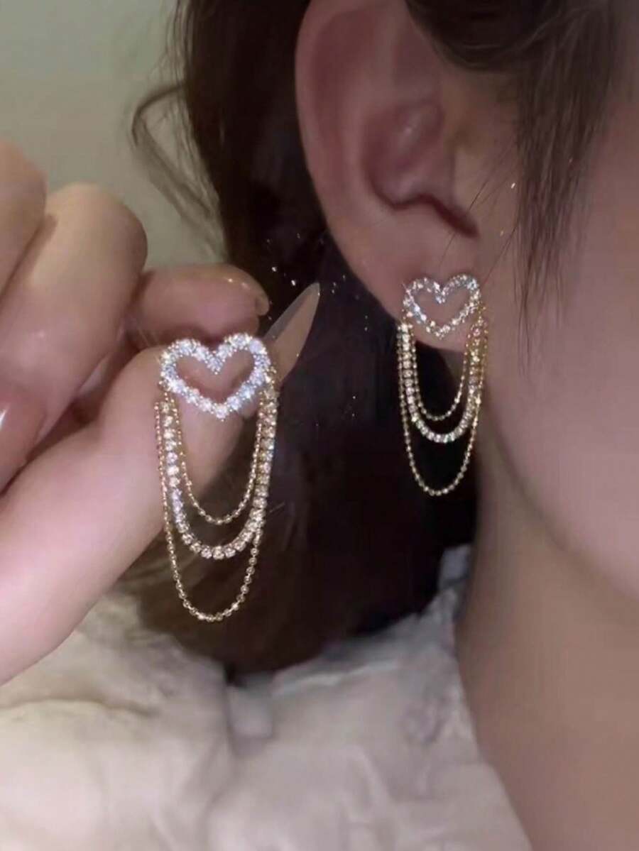 1pair Exquisite And Elegant Tassel Hollow Heart Earrings, Perfect Gift For A Girl's Birthday, Valentine's Day, And Anniversaries