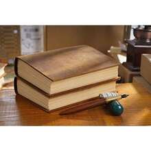 MOLIMERLeather Writing Journal SINLOOG Handmade Bound Genuine Crazy Horse Leather Cover Notebook with Unlined Vintage Paper 120 GSM 7.5 x 5.5 inch (A5) Classic Brown Sketchbook 400 Pages Diary Gift for Travelers Writers Artists - como en la foto - Ver 7