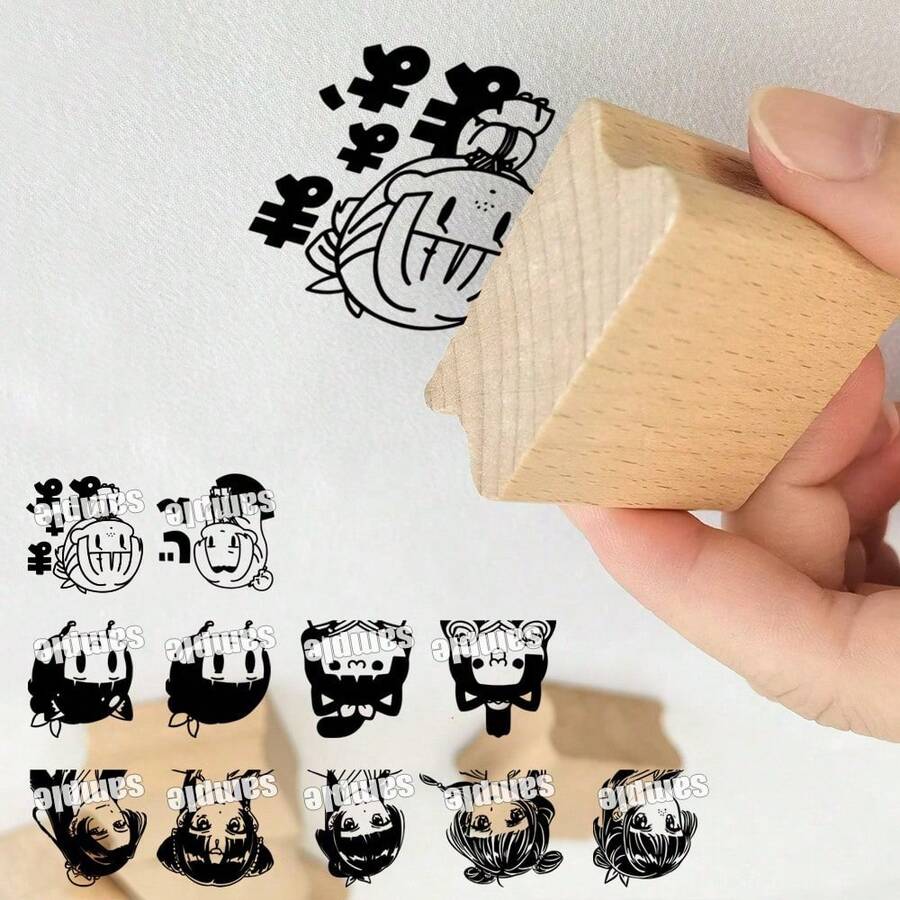 木质雕刻印章及印泥，动漫主题配件 - 彩色 - 查看 1