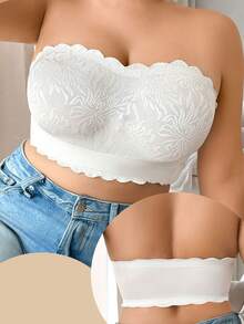 Plus Size Comfortable Lace Patchwork Wireless Front Closure Bra - White - View 4