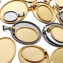 5pcs/Set Stainless Steel Pendant Blank Base, Oval Convex Gemstone Base, Embossed Pendant, DIY Pendant Jewelry Making Supplies