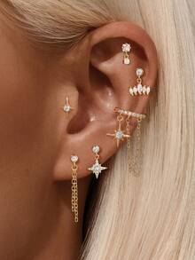 1件925纯银双层耳环，女士奢华链条流苏夹式耳环，适合婚礼新娘佩戴