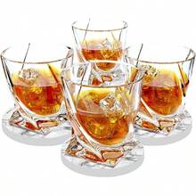 Whiskey glass set of 4. Highball rocks glass tumblers. Whiskey set perfect for bourbon cocktail scotch. Includes luxury gift box and ceramic stone coasters. 300ml capacity - Transparente - Ver 8