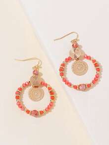 1 Pair Women's Bohemian Style Chic Orange Round Vintage Tassel Beaded Earrings (Bead Color Random) - Orange - View 2