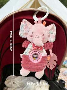 1pc Cute Pink Rotating Rattle Car Hanging Toy, Baby Pink Stroller Hanging Cartoon Plush Car Hanging Pacifier Toy With Rattle, Crinkle Paper And BB Device, Suitable As Newborn Baby Gift