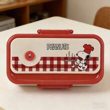 Miniso Snoopy Checkered Series Bento Box - Red & White Plaid Design,Seal Buckle Design Material Daily Commute/Picnic Portable Lunch Container (1 PC) - Multicolor - View 1