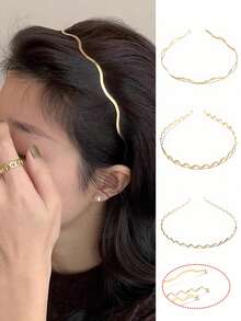 1个波浪形金属发箍，简约百搭女士洗脸头带，纯金属化妆面膜头带，发箍，发带，发圈，发饰，头饰