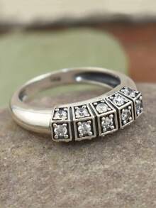 1枚时尚简约镶嵌亮面锆石几何戒指，女士节日派对婚礼新年珠宝礼物 - 戒指 - 查看 1