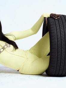 Slim-Fit Letter Print Zipper 2-Piece Set - Women's Fall Hooded Long Flare Pants Tracksuit - Màu vàng - Xem 1