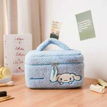 1pc Teddy Plush Embroidered Cosmetic Bag, Cartoon Large Capacity High-Quality Fluffy Storage Pouch, Autumn/Winter