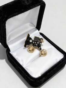 1枚卡通时尚可爱趣味红色汽车胸针，百搭日常配饰 - 黑色 - 查看 2