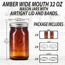 Tarros Mason de boca ancha ámbar de 32 onzas paquete de 2 tarros de vidrio ámbar con tapas y bandas herméticas. Para almacenamiento enlatado fermentación preparación de comidas café frío apto - mbar - Ver 5