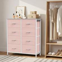 OLIXIS Dresser For Bedroom, Dressers & Chests Of Drawers Dresser Organizer, Wood Top Table Furniture With 8 Fabric Storage Tower Unit, Chest Of Drawers For Closet, Living Room, Hallway, Porch - 粉色 - 查看 1