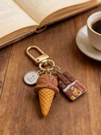 1pc Chocolate Ice Cream Trumpet Keychain - Cartoon Resin Charm, Women Pendant With Ice Cream And Chocolate Elements, Loved By Girls, Exquisite Realistic Accessory, Suitable For Christmas, Holidays, Car Keys, Travel Essentials, Ramadan Gift, Best Valentine's Day Gift