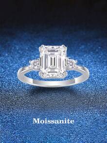 BLOVEMEE 1pc Elegant 925 Sterling Silver 3.2ct 7x9mm Cushion Cut Moissanite Emerald Ring, Suitable For Women's Daily Wear, Party, Holiday, Valentine's Day, Mother's Day, Wedding Anniversary, Women's Jewelry Gift - JZ0024M - View 8