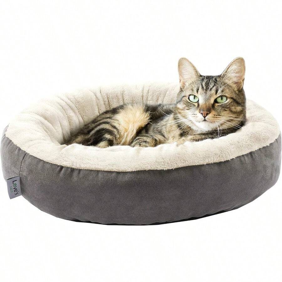 Love's cabin Round Donut Cat and Dog Cushion Bed 20in Pet Bed For Cats or Small Dogs Anti-Slip and Water-Resistant Bottom Super Soft Durable Fabric Pet Supplies Machine Washable Luxury Cat and Dog Bed - Rosquilla - Ver 1