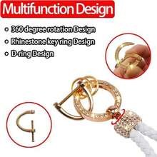 1个闪亮水钻装饰汽车钥匙扣，360度旋转通用钥匙扣，编织款，适用于所有车型，情人节礼物