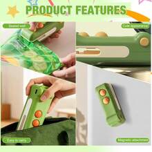 Sellador y cortador de calor mini recargable 2 en 1, sellador de bolsas mini, sellador de bolsas de alimentos portátil 2 en 1 recargable para sellar y cortar, sellador de paquetes pequeños para snacks de chips (verde) - verde+morado - Ver 11