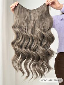 V-Clip Style Hair Extensions In Brown, Gold, Burgundy, Gradient Gray, Gradient Gold, 22 Inch Long Wave Heat-Resistant Fiber Synthetic Hair Pieces, Suitable For Women's Christmas, Halloween, Music Festivals, Parties, And Daily Use - Two-Tone - View 7