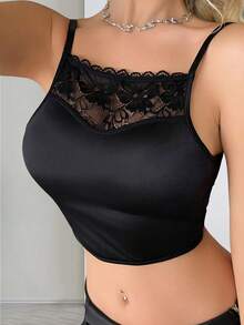 Women's Elegant French Tie Front Camisole - Black - View 4