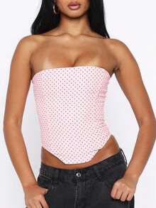 Womens Strapless Bustier Corset Top Y2k Lace Up Boned Overbust Corset Bodyshaper Tube Top Going Out Bustier - 玫紅色 - 查看 3