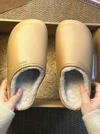 Women's House Slippers, 2025 Autumn/Winter New Solid Color Waterproof Anti-Slip Thermal Slippers, Women's Plush Thick Bottom Half-Back Slippers For Indoor And Outdoor Wear