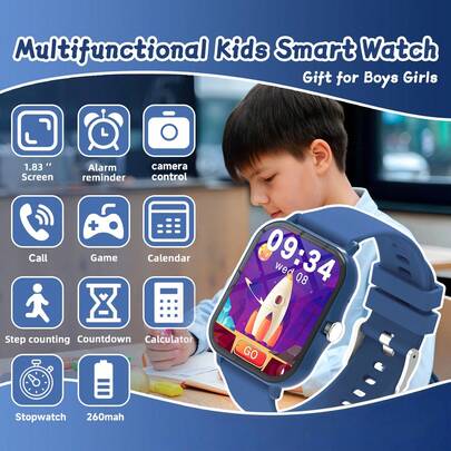 2026 New Kids & Teens Smart Watch, Supports Wireless Calling, Pedometer, Music Control, Remote Photography, Alarm Clock And More Functions, Compatible With Android/IOS Phones, Suitable For Boys And Girls. Equipped With 260mAh Battery. An Ideal Gift Choice For New Year, Thanksgiving And Christmas.