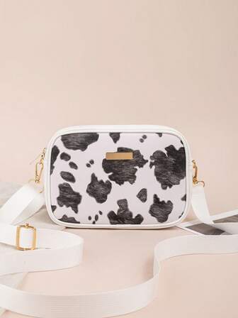 Cute Colorblock Mini Square Bag, Versatile Daily Student Bag, Fashion Cow Print Patchwork Shoulder Bag, Retro Colorblock PU Leather Crossbody Bag, Unique Design Versatile Bag