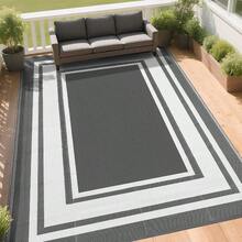 Outdoor Rugs 8x10 Waterproof Patios Plastic Straw Mats For Backyard, Porch, Deck, Balcony, Reversible, White - Tấm màu xám & trắng + 8' x 10' (Hình chữ nhật) - Xem 3