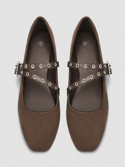 Zapatos planos cómodos de mujer ADAMUMU con punta cuadrada, estilo casual, de fiesta u oficina, con hebilla, tejido transpirable y de malla hueca, tipo slip-on, color albaricoque