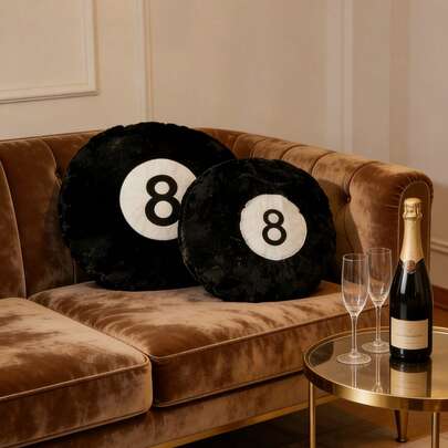 8-Ball Plush Round Throw Pillow, Soft & Fluffy Creative Sports Cushion, Soft Spherical Sleep Pillow, Suitable For Bed, Sofa, Home Decor, Valentine's Day Gift